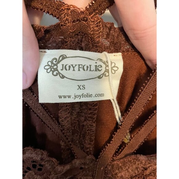 Joyfolie Layana V-Neck Stretch Lace Dress in Cinnamon Size XS - Picture 8 of 10